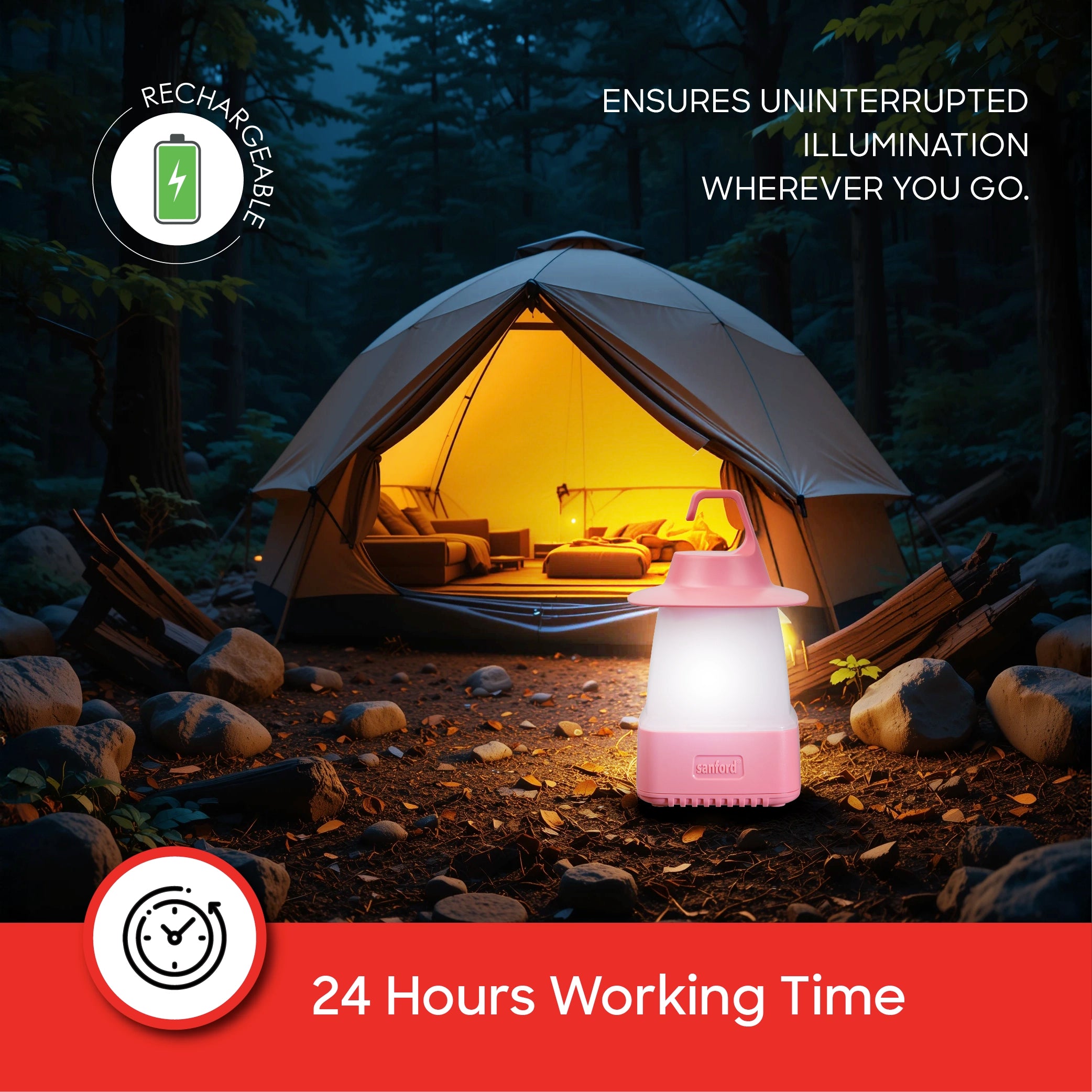 rechargeable mini lantern 24 hour runtime 3 modes sanford 4
