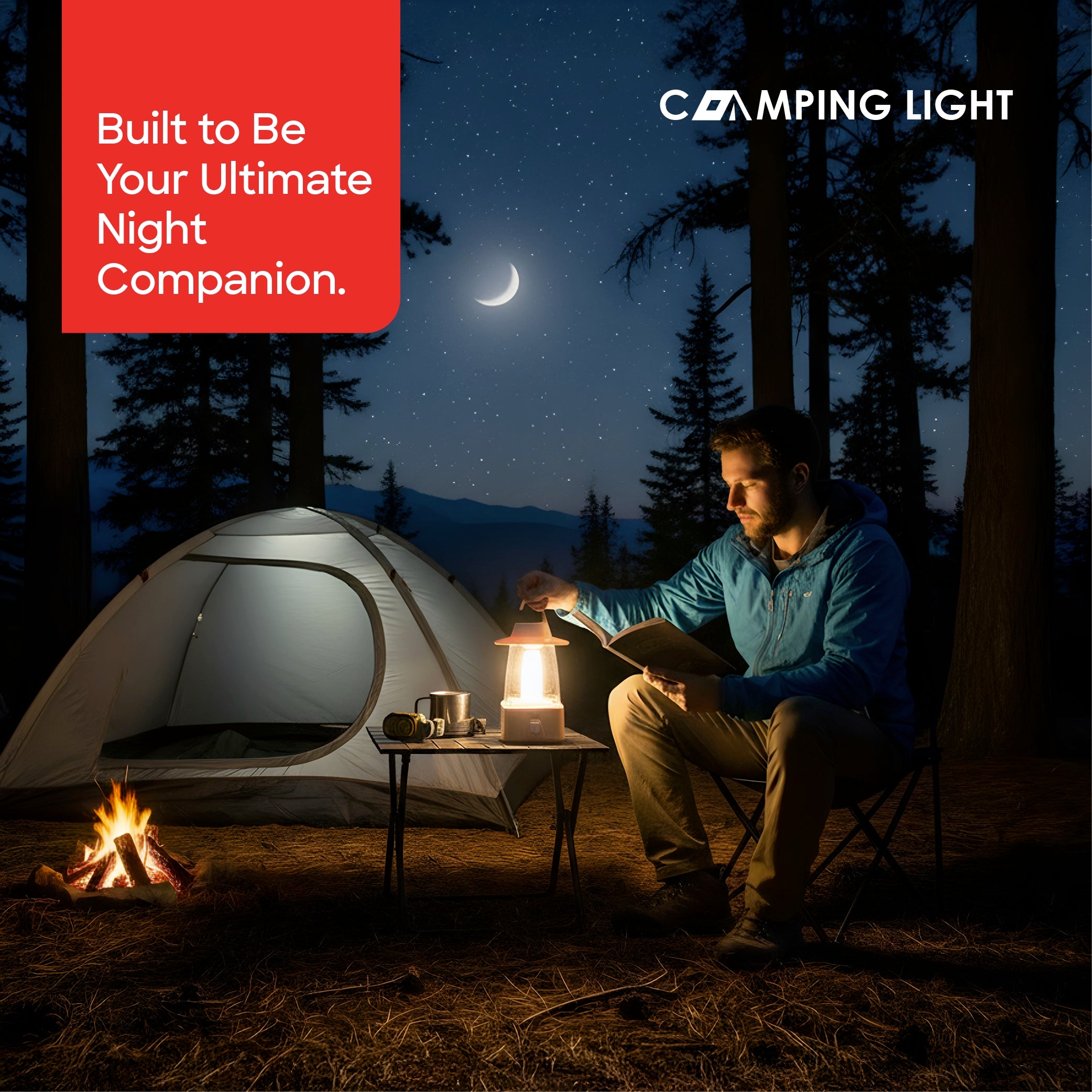 Sanford SF459EL 8W LED Lantern – lifestyle shot, man camping with the lantern
