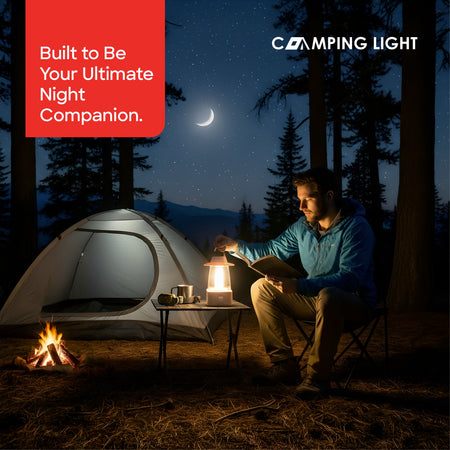 Sanford SF459EL 8W LED Lantern – lifestyle shot, man camping with the lantern