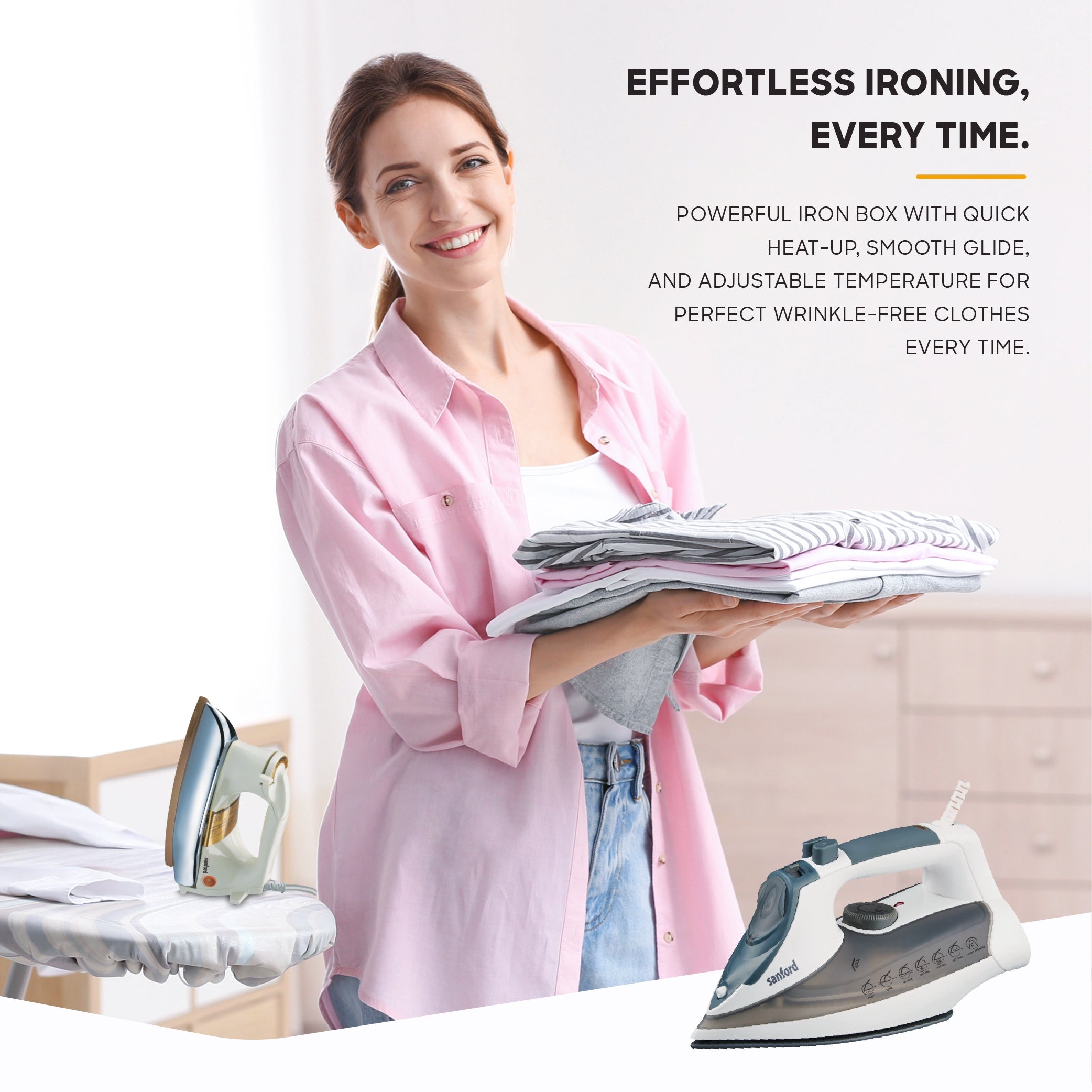 Steam iron 3000W adjustable thermostat and ceramic soleplate sanford 5