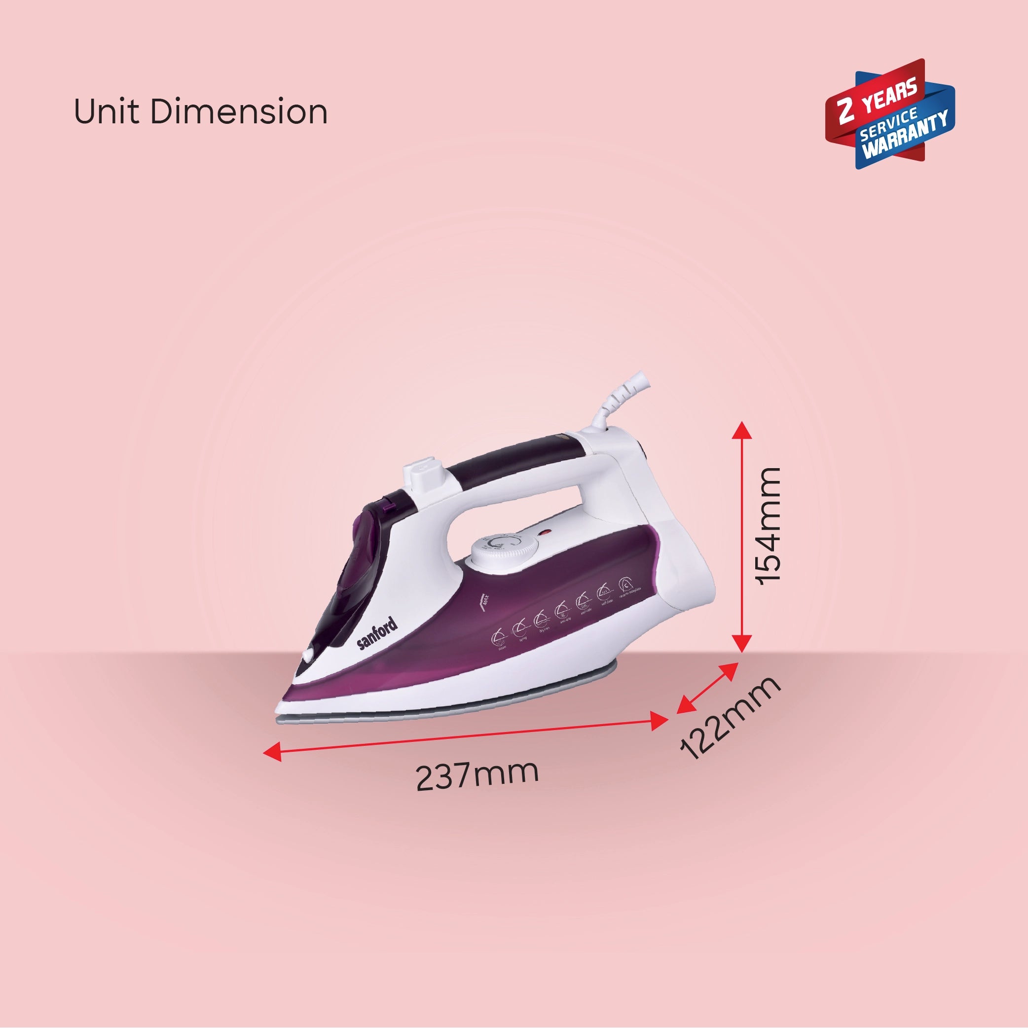 Steam iron 3000W adjustable thermostat and ceramic soleplate sanford 6