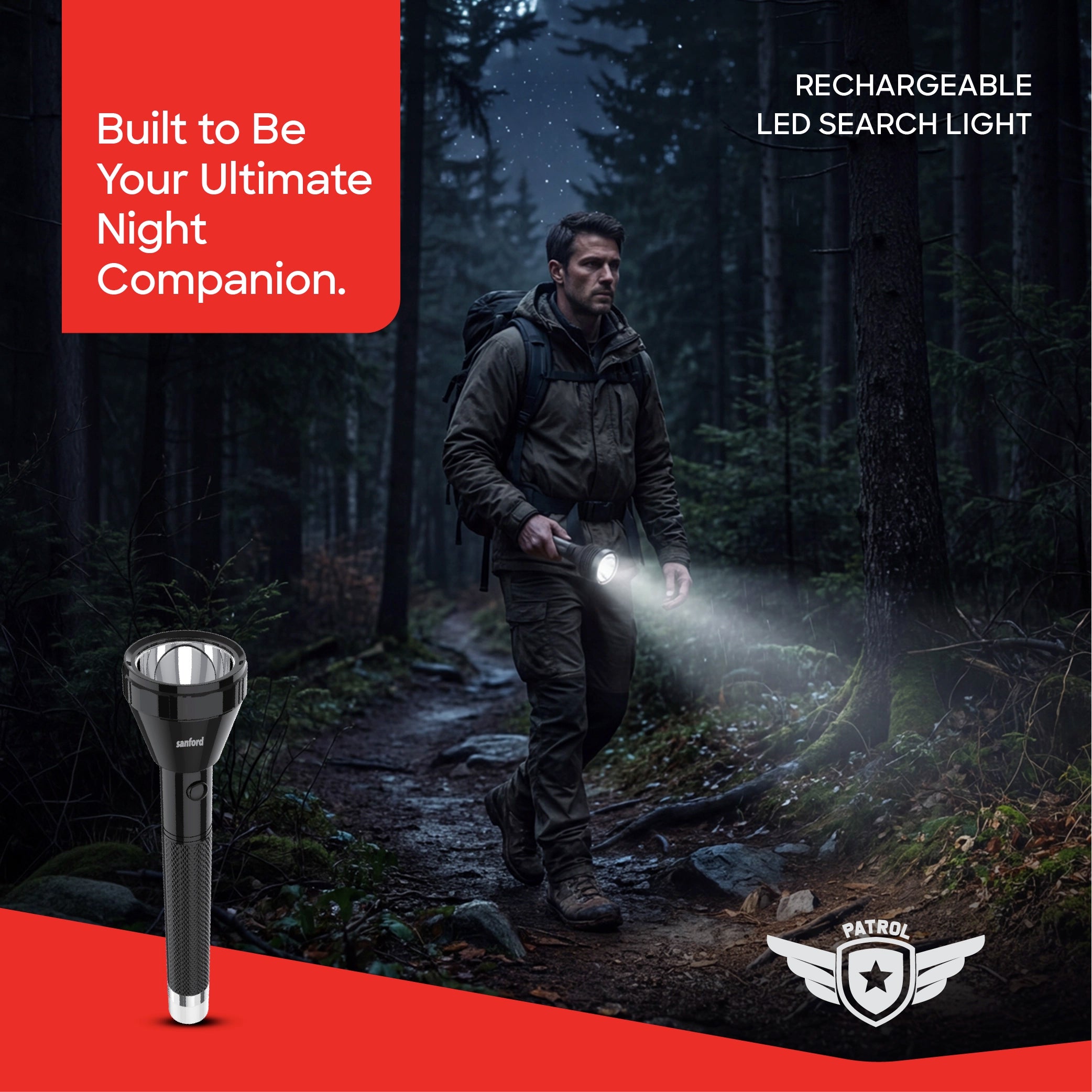 best rechargeable led flashlight torch 5W 250 lumens 3000mAh sanford 2