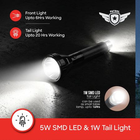 Sanford SF4657SL LED Flashlight Torch – 5W SMD front and 1W tail light callout