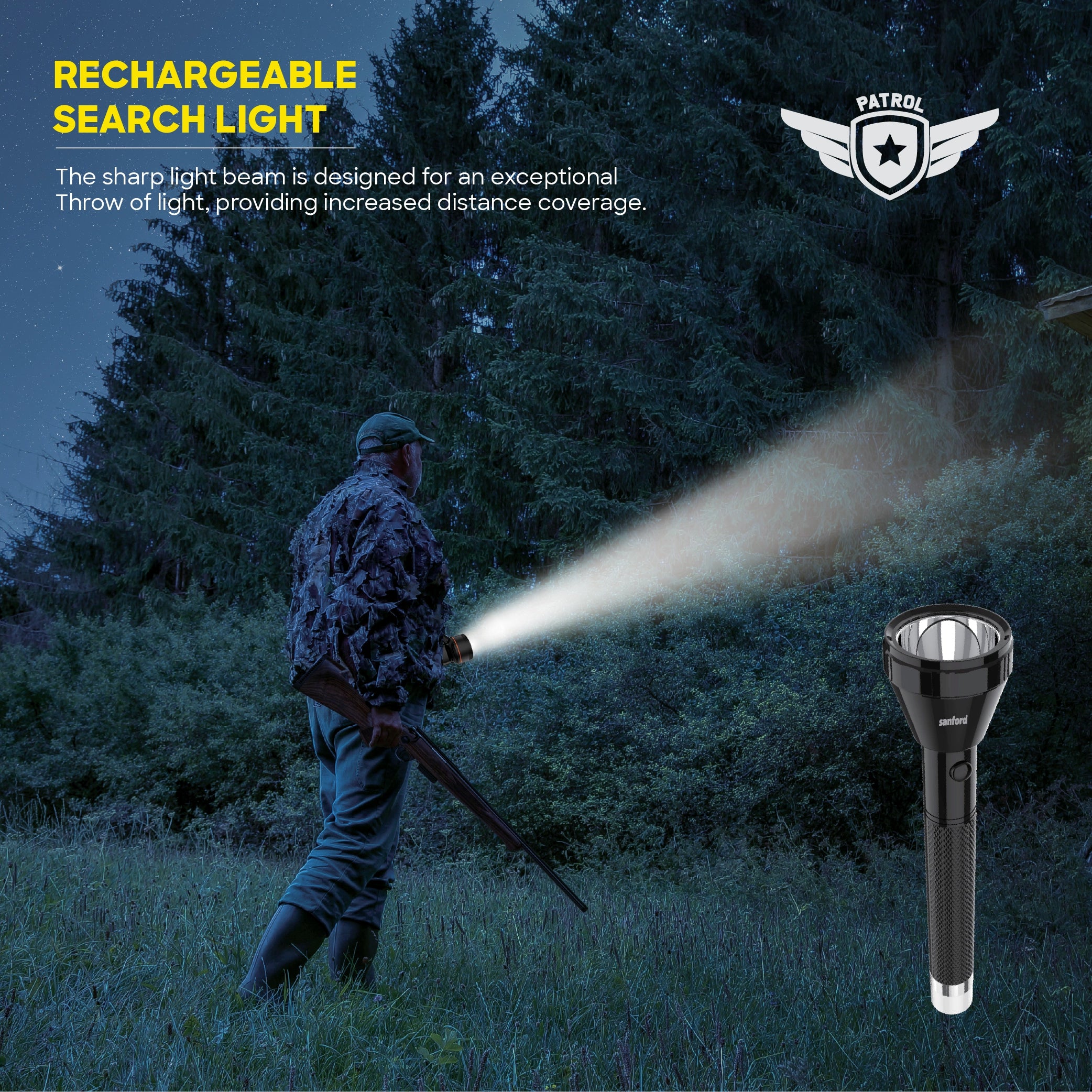 best rechargeable led flashlight torch 5W 250 lumens 3000mAh sanford 5