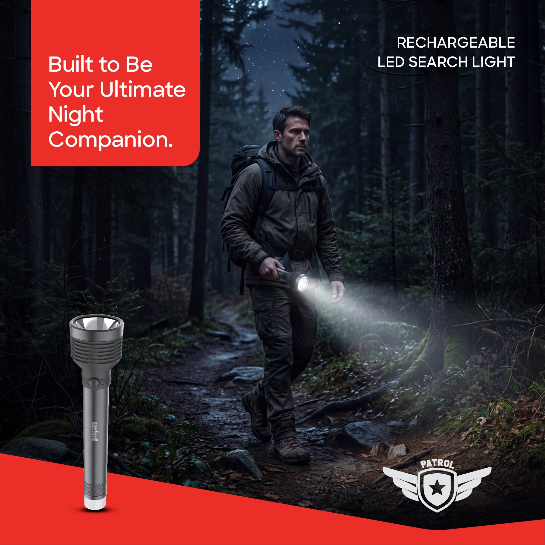 best rechargeable led flashlight torch 5W 300 lumens 3400mAh sanford 2