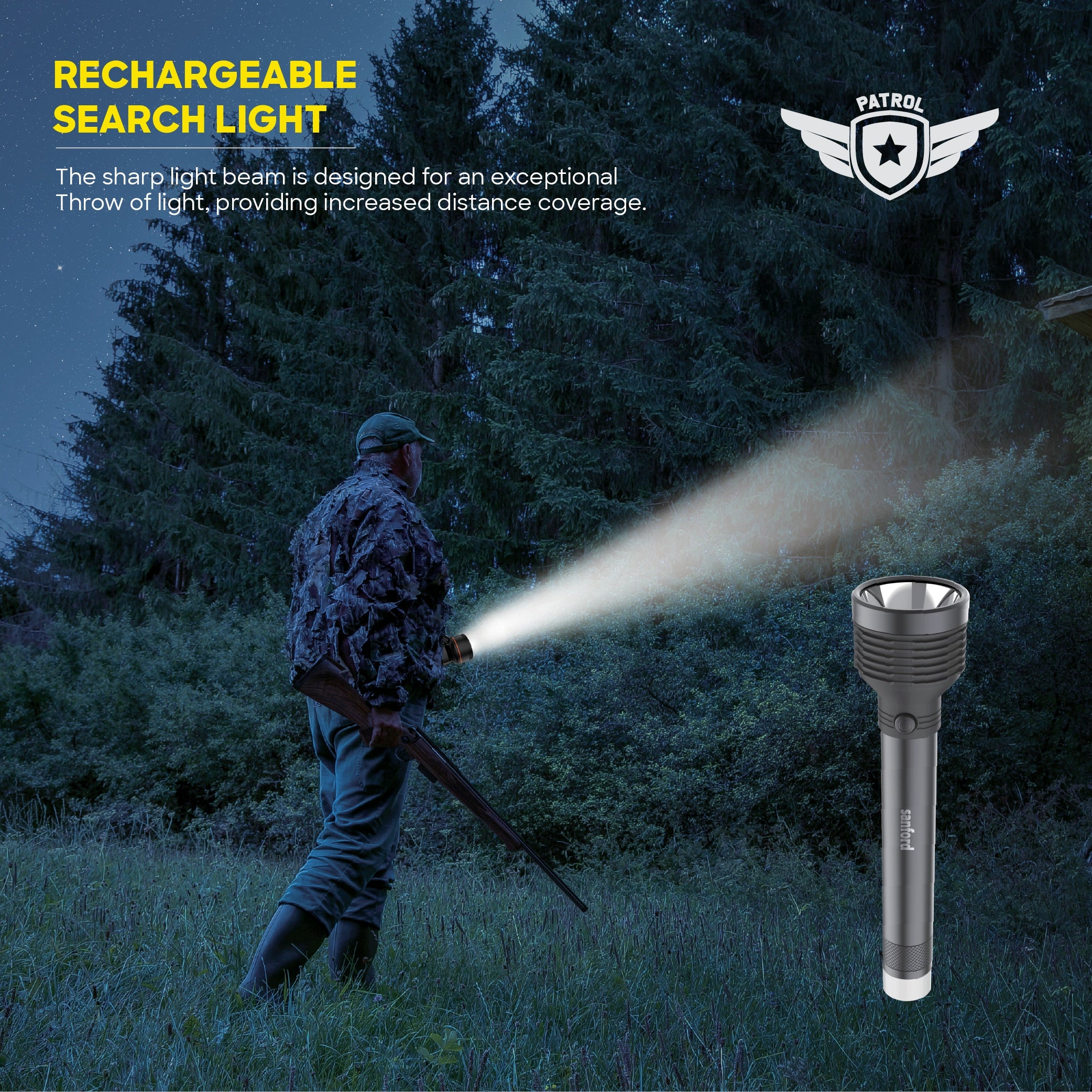 best rechargeable led flashlight torch 5W 300 lumens 3400mAh sanford 5