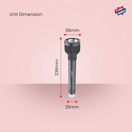 Sanford SF4658SL LED Flashlight Torch – unit dimensions and measurements
