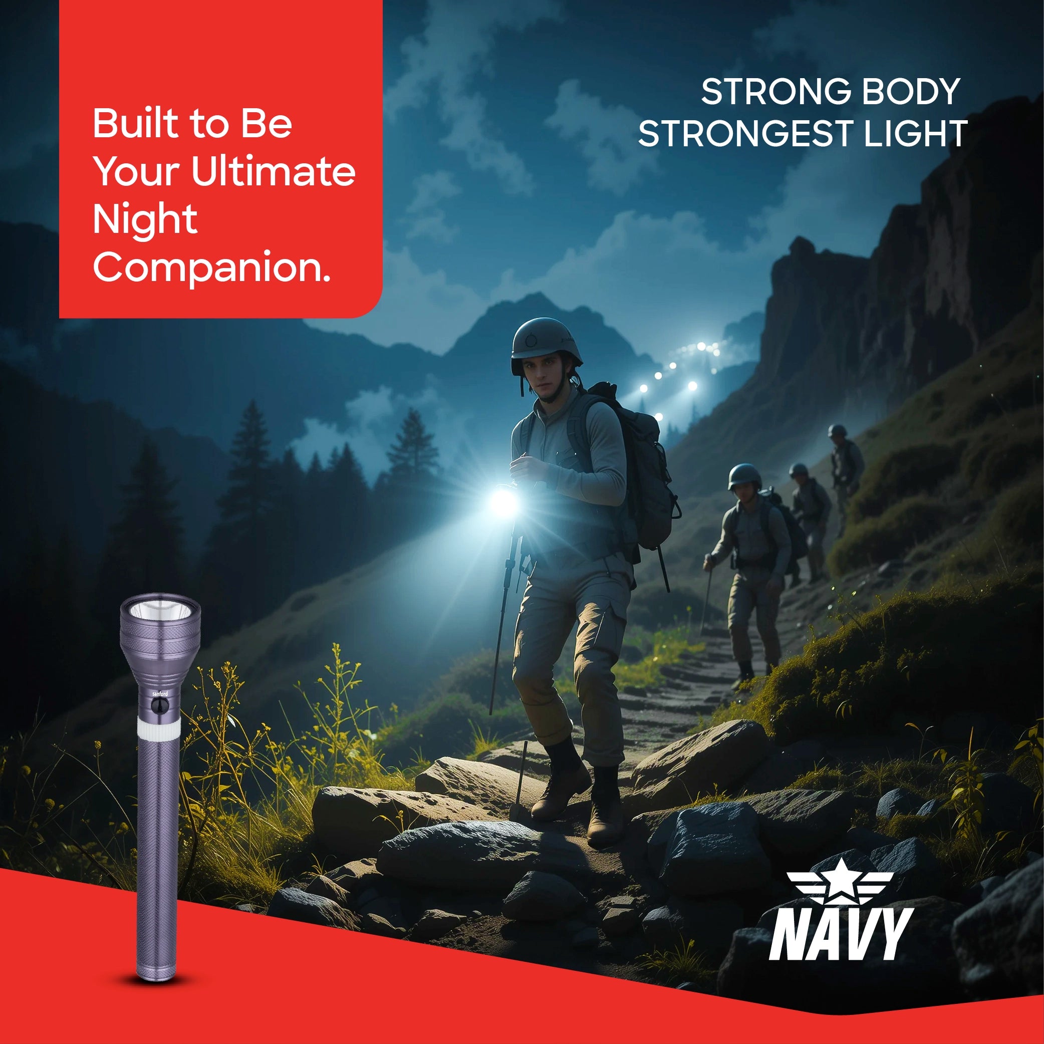 7W LED flashlight with 3200m range and 5 hour runtime sanford 2