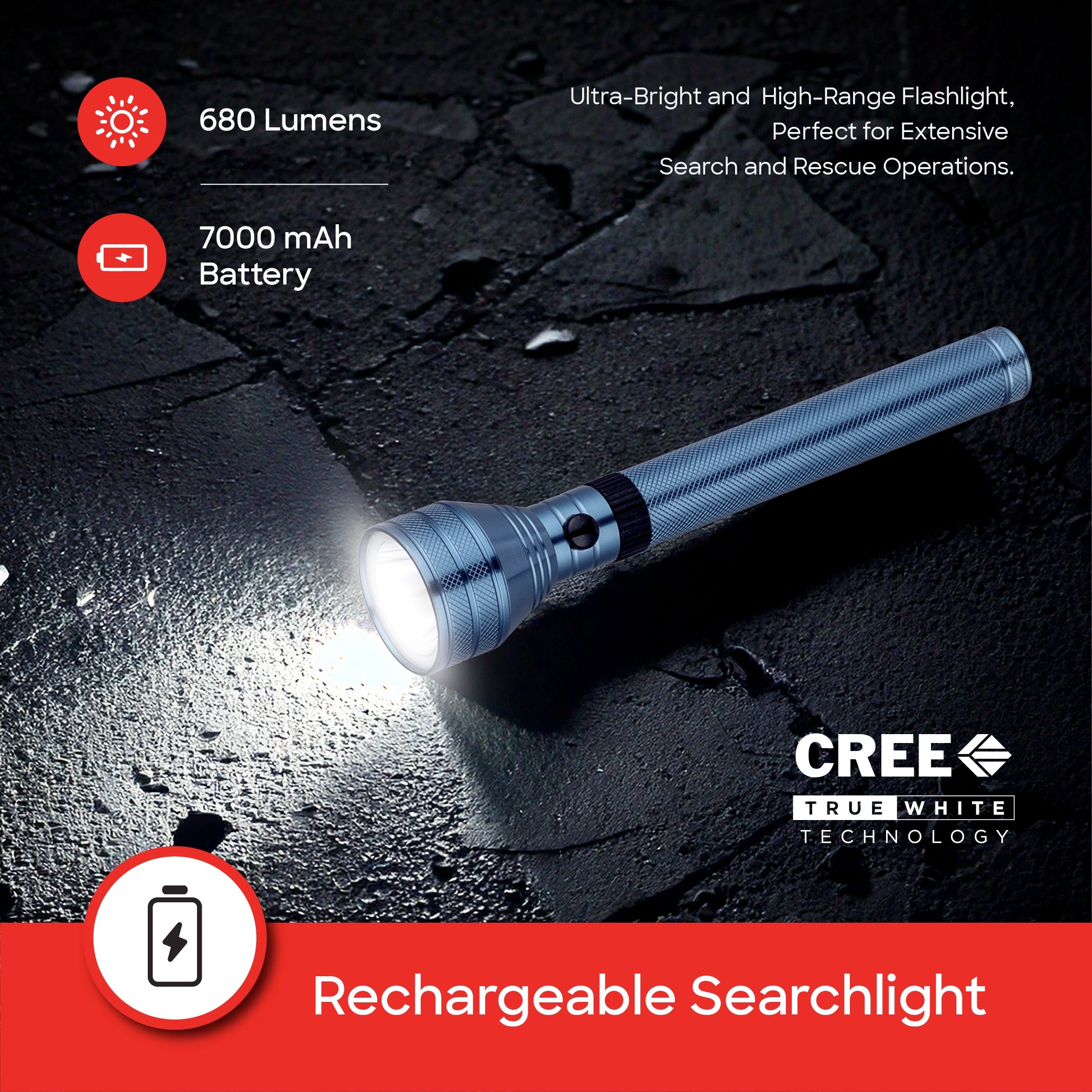 7W LED flashlight with 3200m range and 5 hour runtime sanford 3