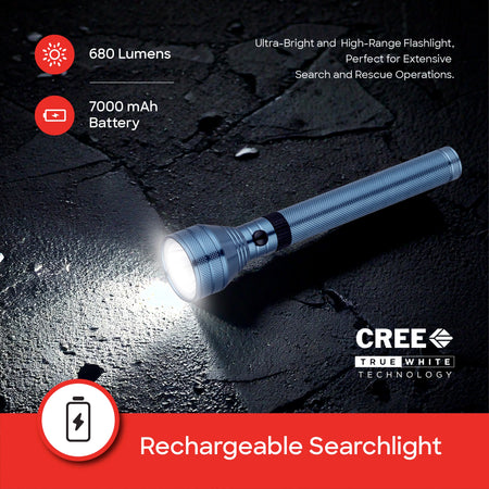 Sanford SF4664SL LED Torch – rechargeable searchlight and 7000mAh battery feature callout