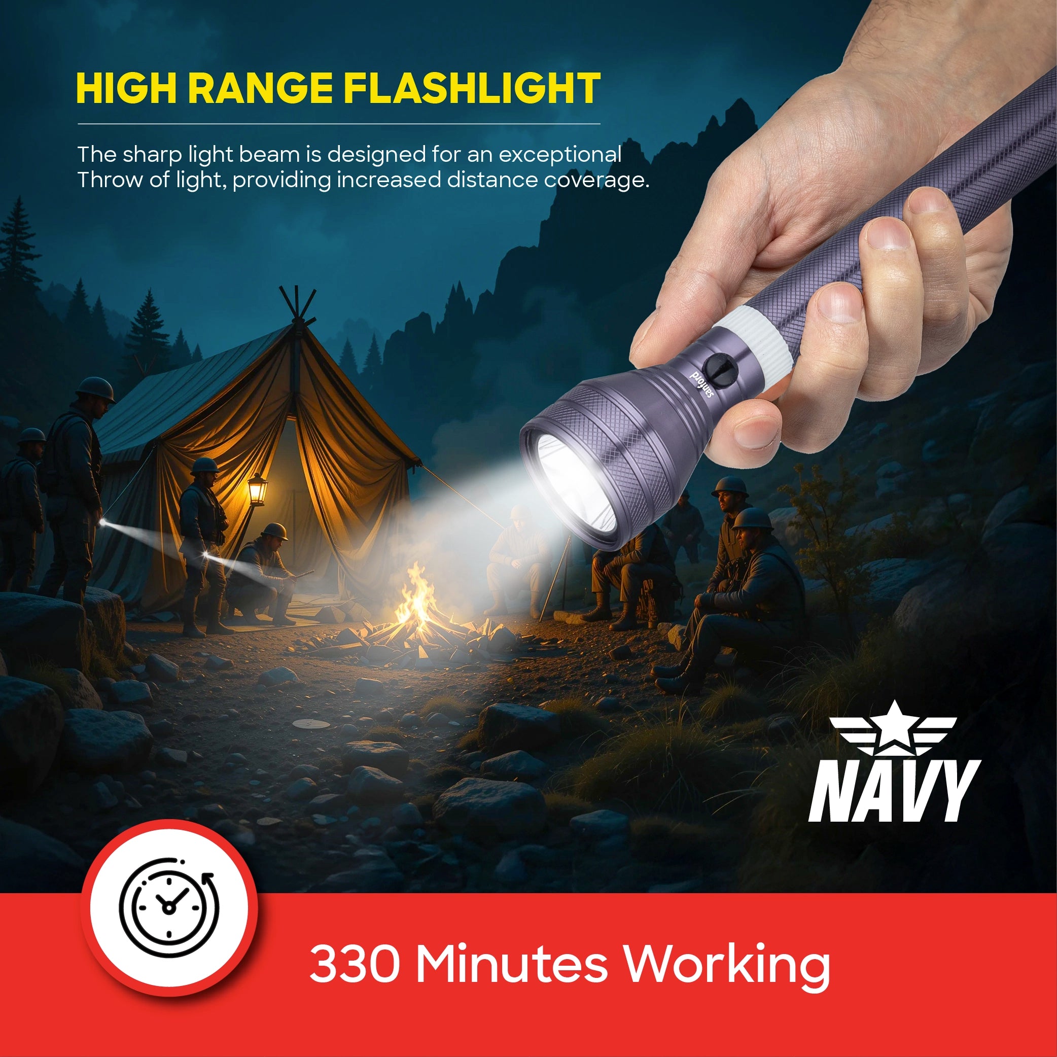 7W LED flashlight with 3200m range and 5 hour runtime sanford 5