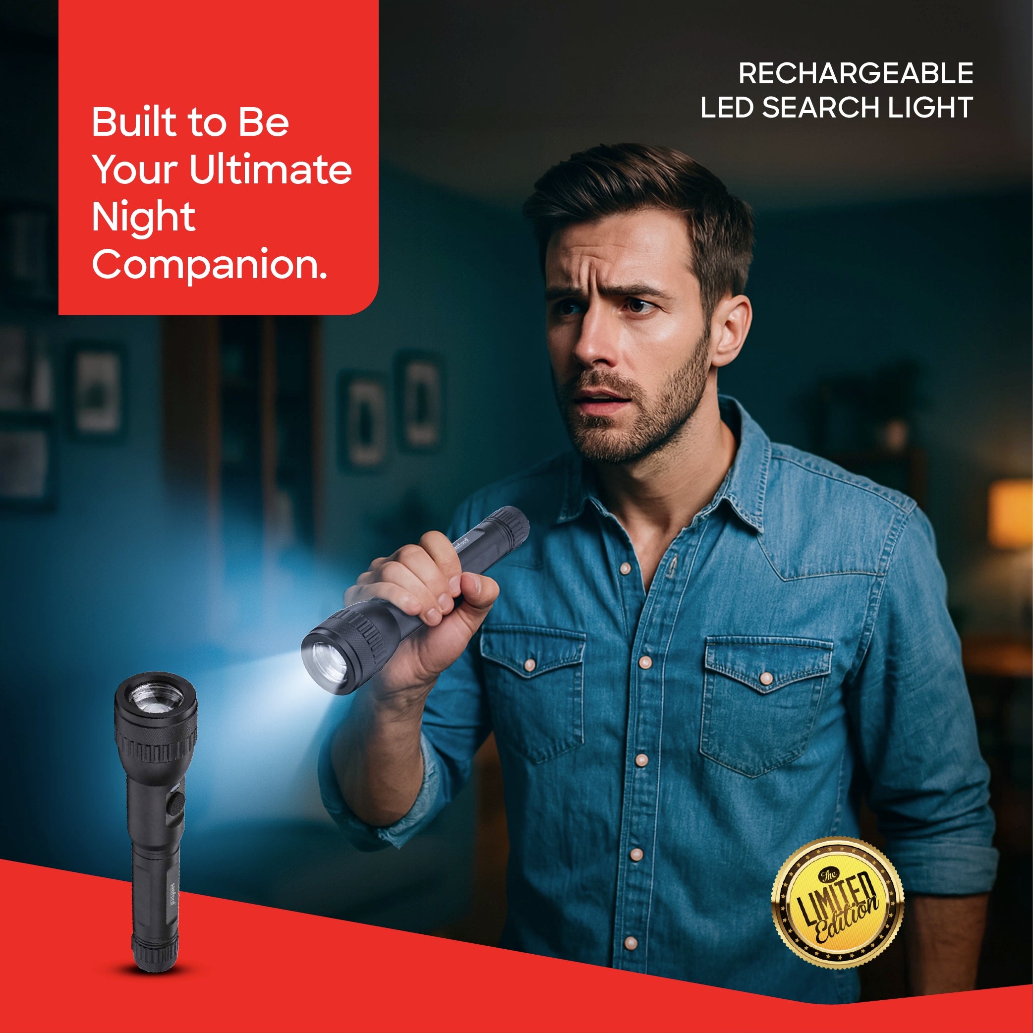 10W LED flashlight with 1800m range 5 hour runtime & glass breaker function sanford 2