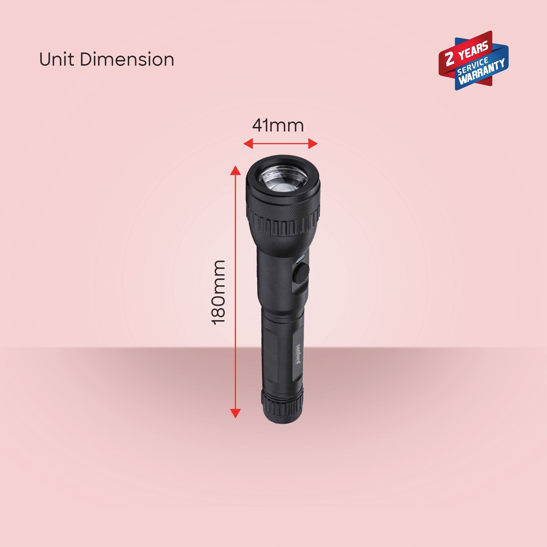 10W LED flashlight with 1800m range 5 hour runtime & glass breaker function sanford 6