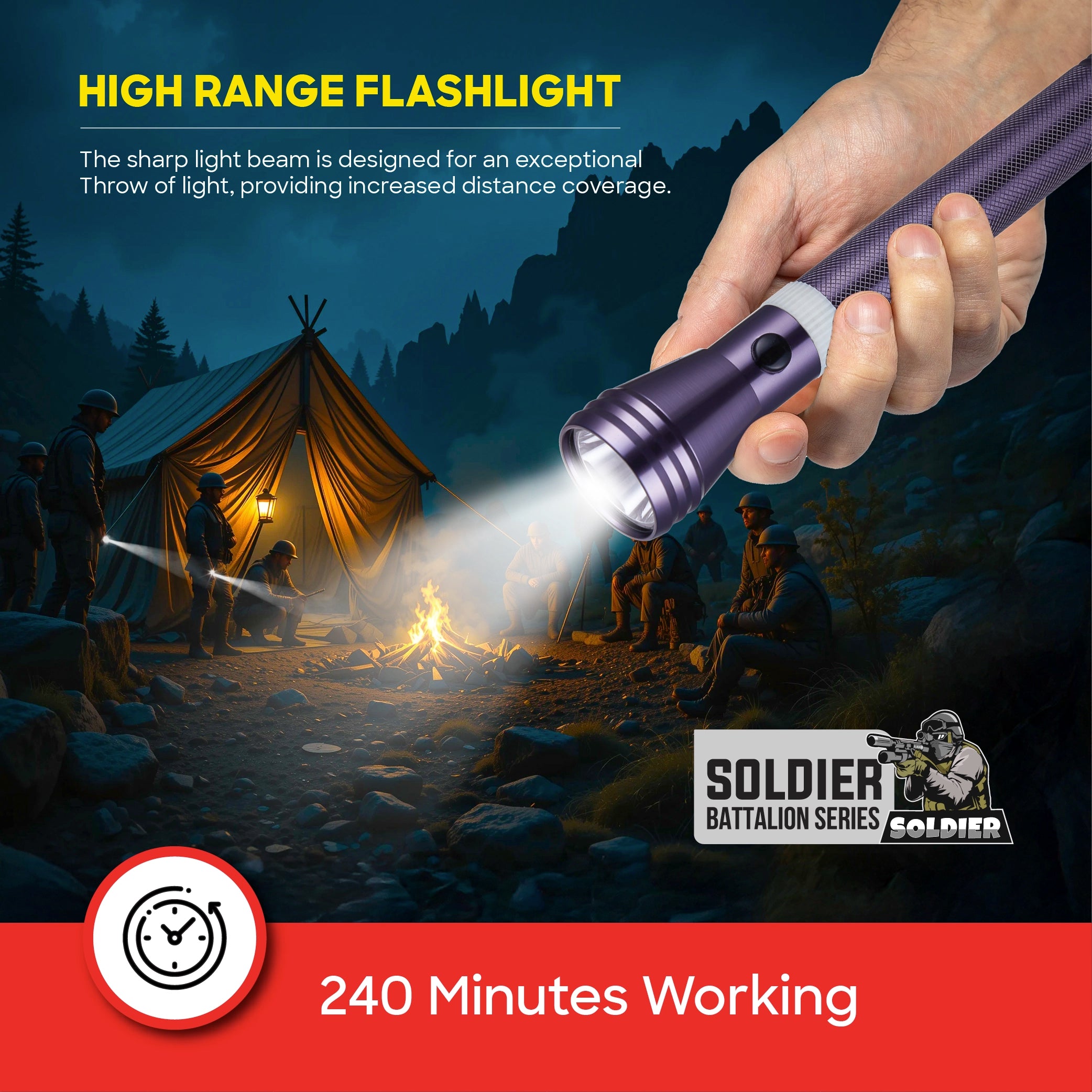Rechargeable LED flashlight torch 580 lumens 2200m range aluminum body sanford 5