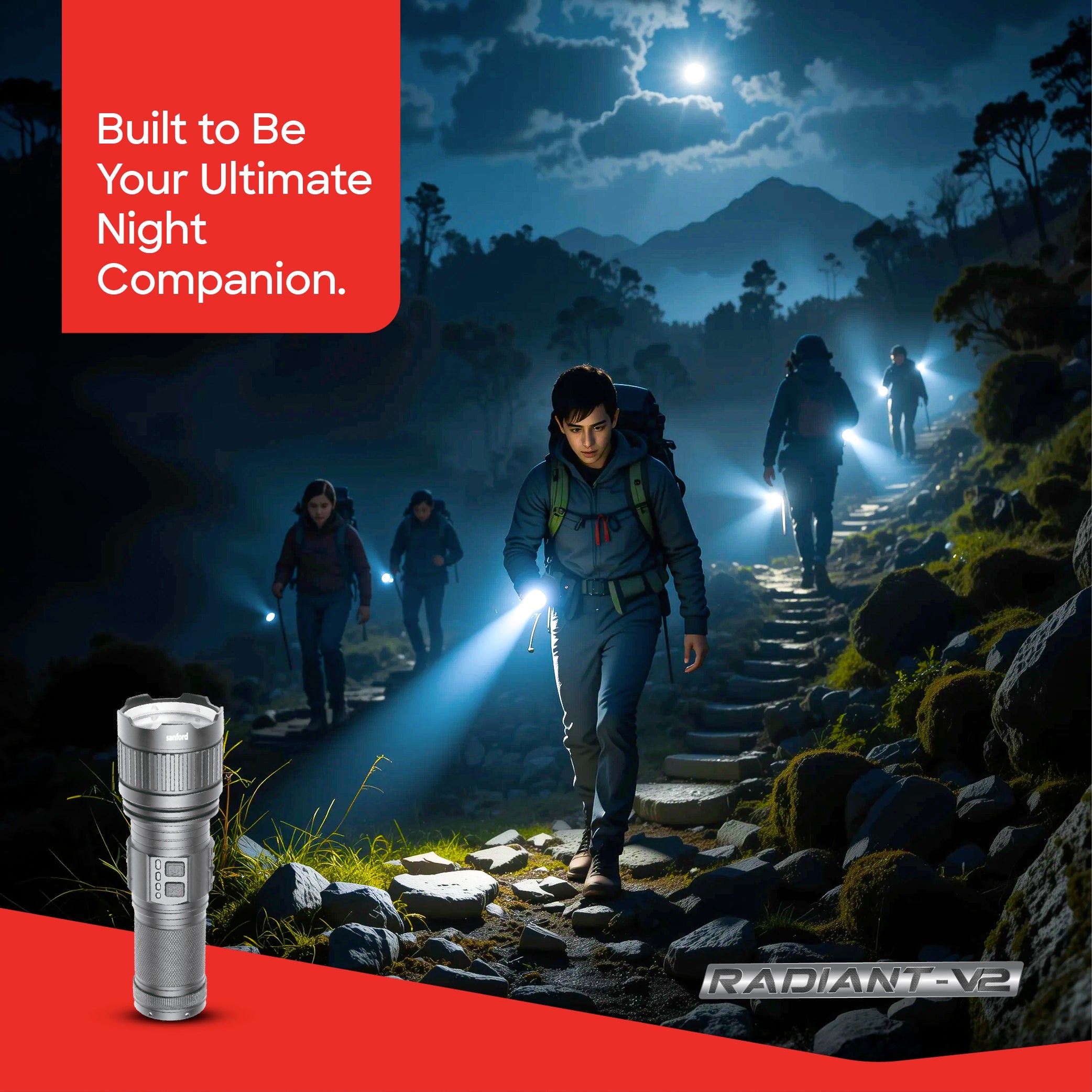 rechargeable LED flashlight 60W with 3000 lumens 2600m range sanford 2