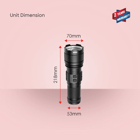 Sanford SF4673SL Zoom Flashlight Torch – unit dimensions and measurements