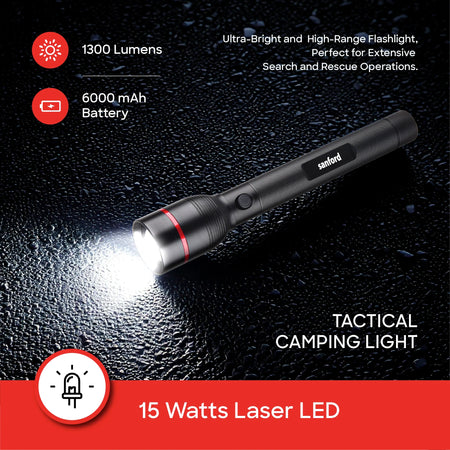 Sanford SF4675SL Zoom Flashlight – 1300 lumens & 6000mAh battery feature callout