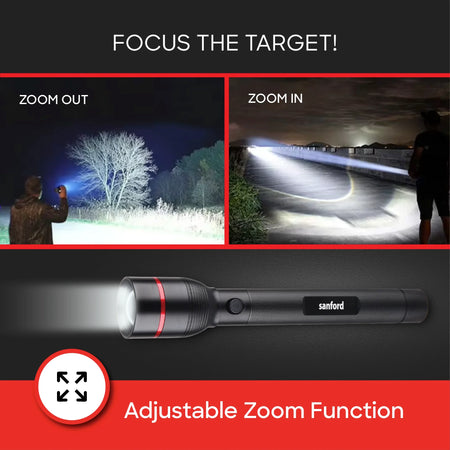 Sanford SF4675SL Zoom Flashlight – adjustable zoom focus feature callout