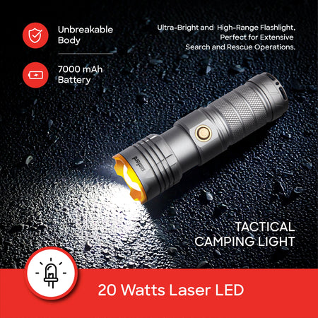  20W laser LED zoom flashlight dual 3.7V radiant series sanford 3