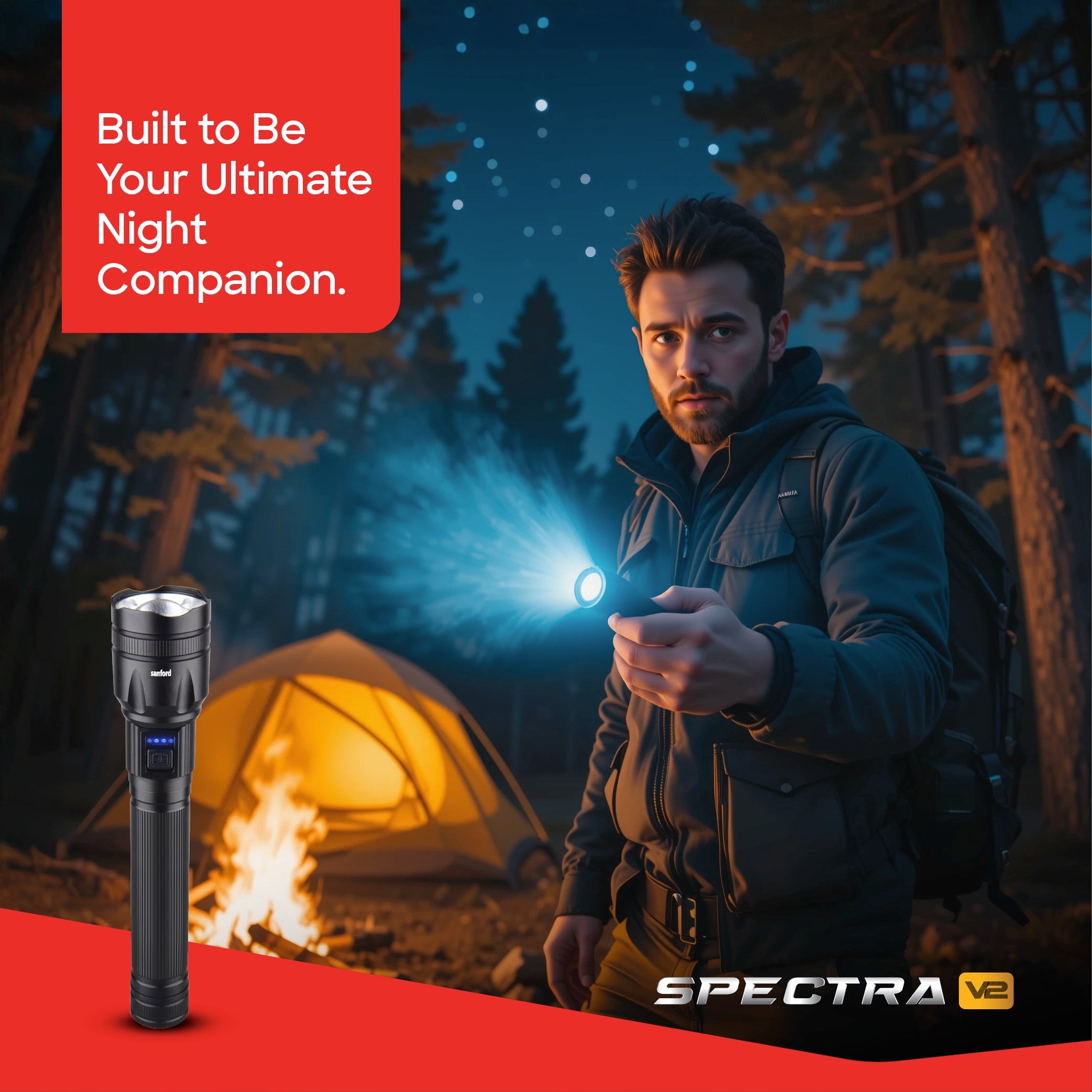 25W LED flashlight with 4800m range and 10 hour runtime sanford 2