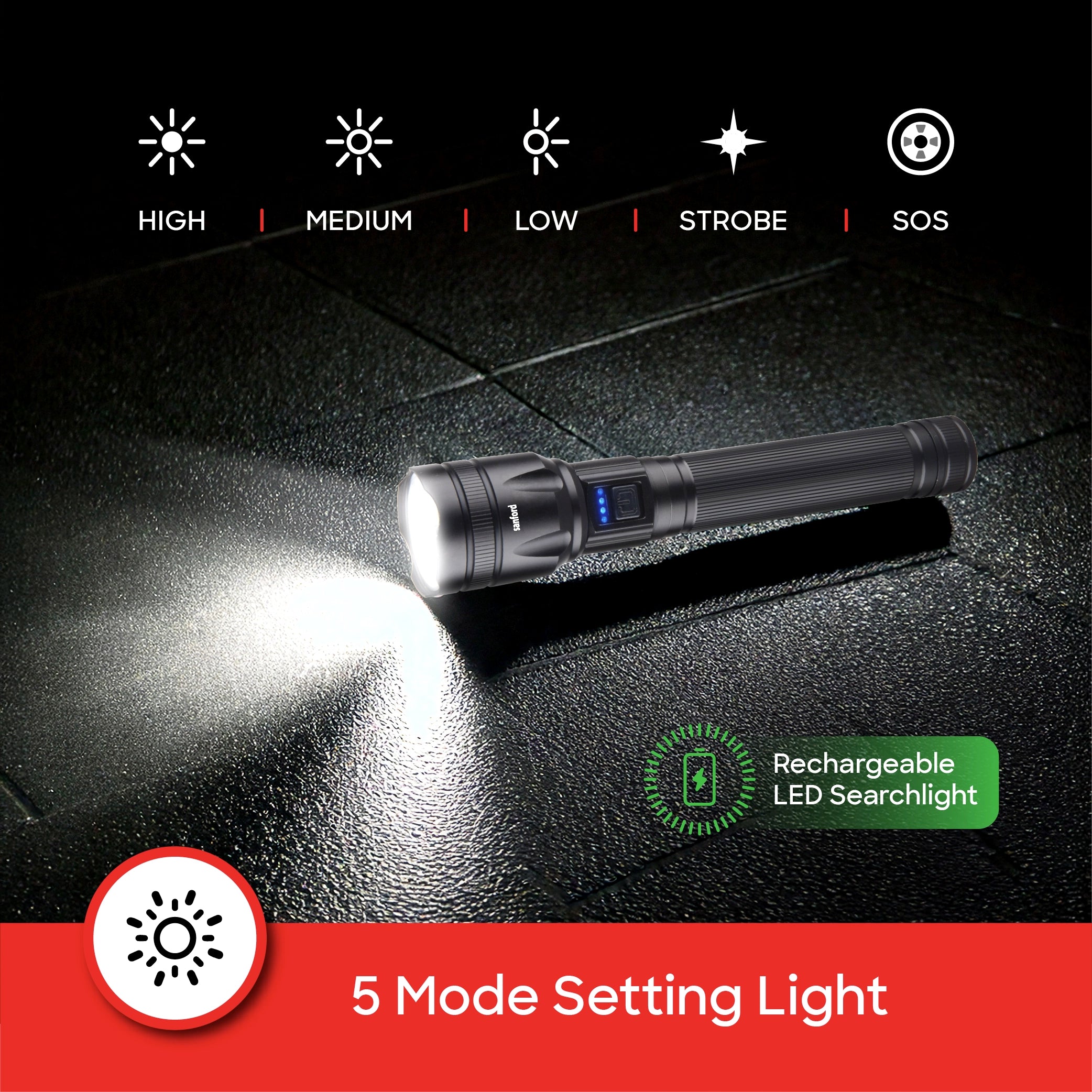 25W LED flashlight with 4800m range and 10 hour runtime sanford 5