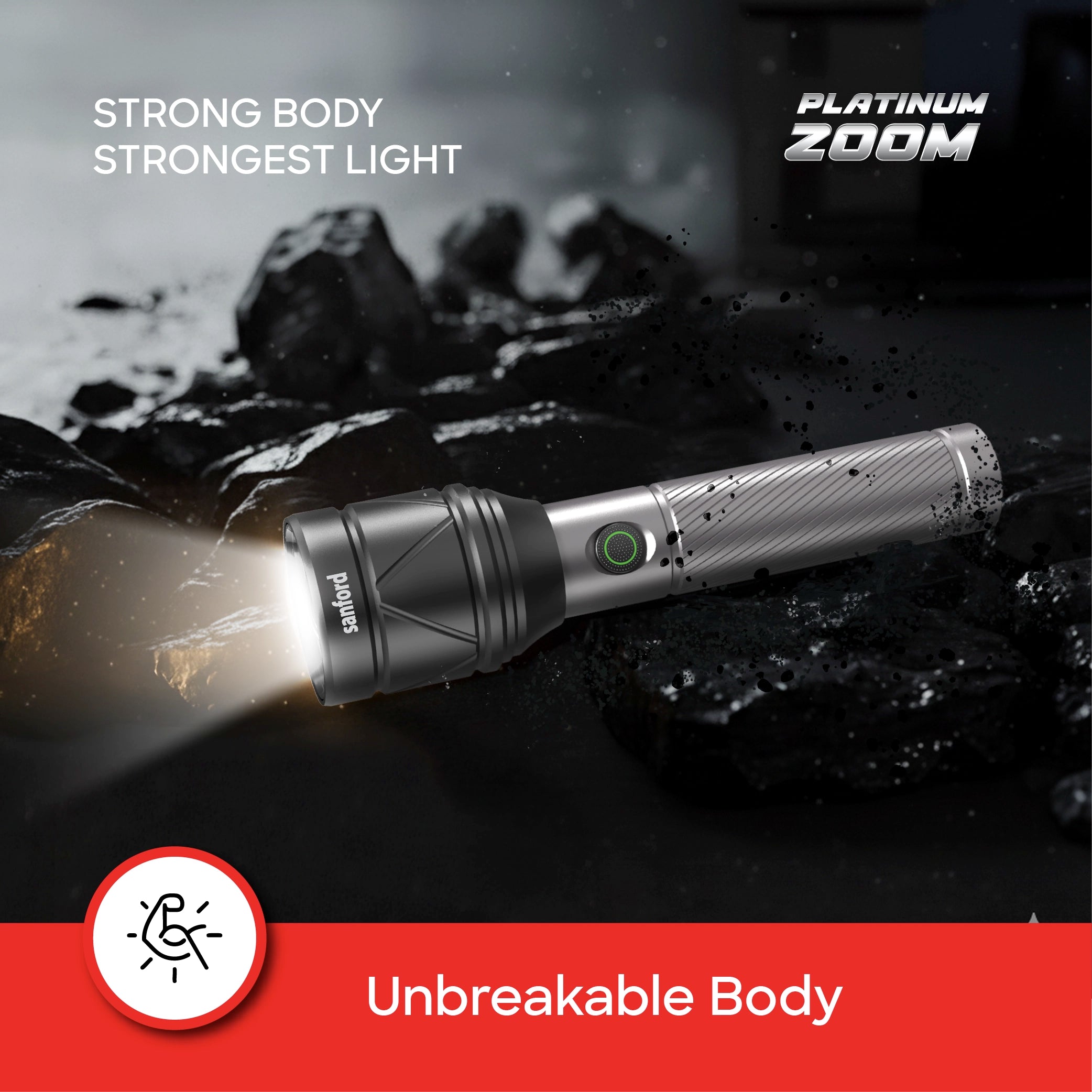 50W LED flashlight torch 3600m range rechargeable zoom 1000mAh 4 modes sanford 7