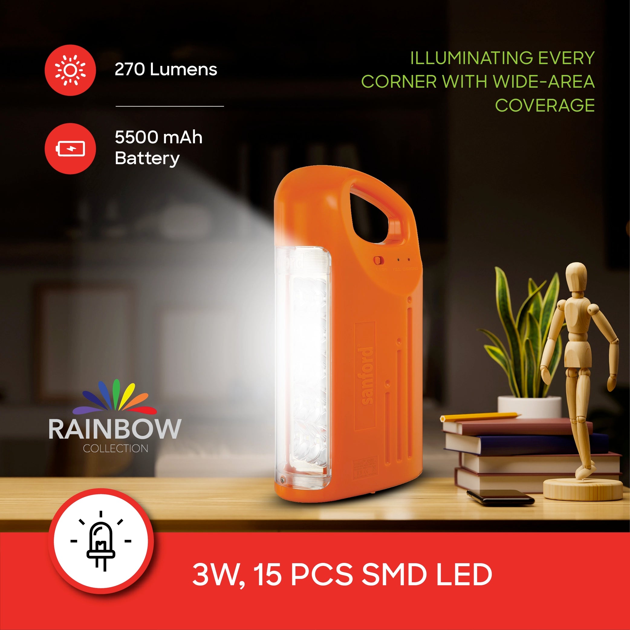 3W Emergency Lantern 15 LEDs 100 Hour Runtime sanford 3
