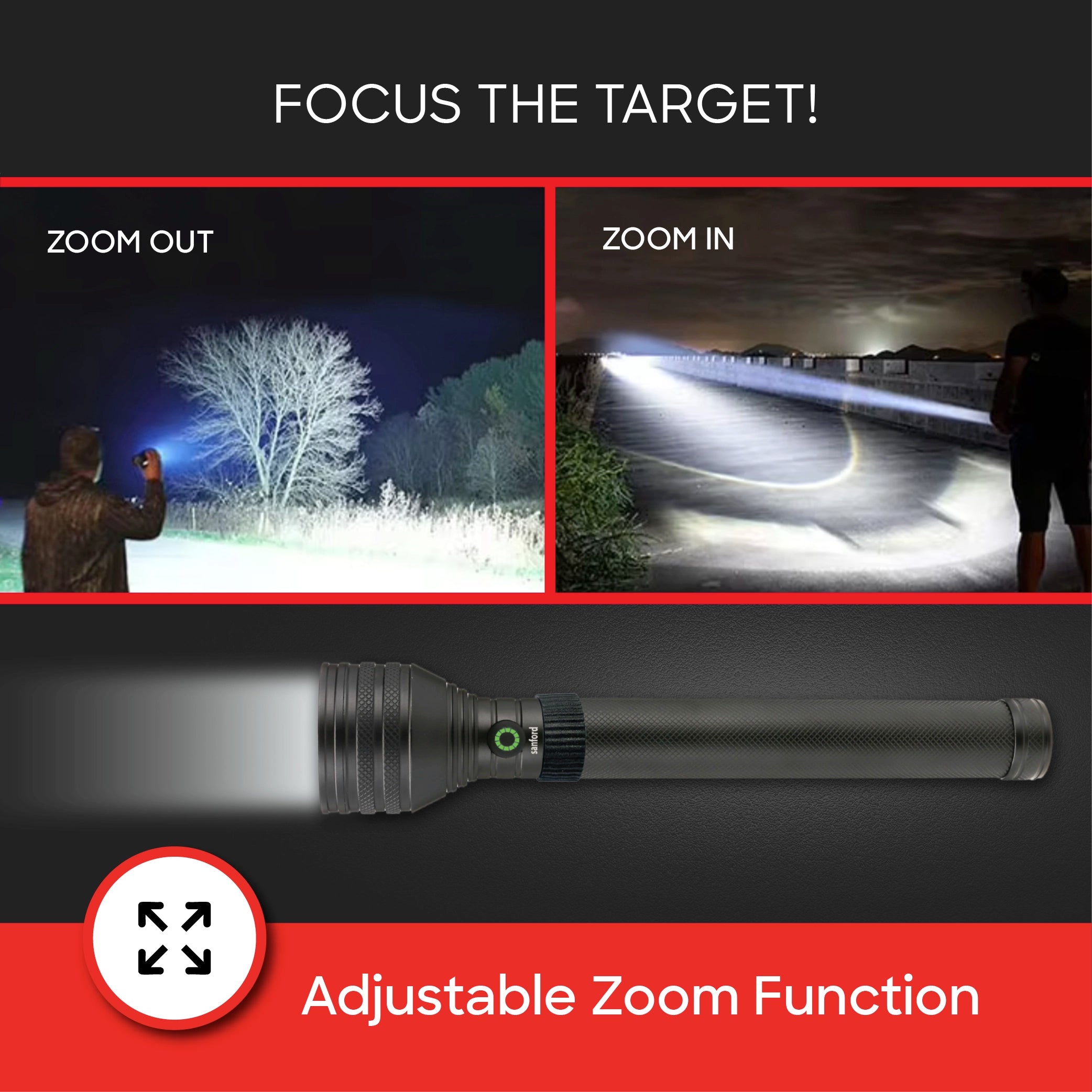 25W LED flashlight torch 3200m range rechargeable zoom 7000mAh 5 modes sanford 4