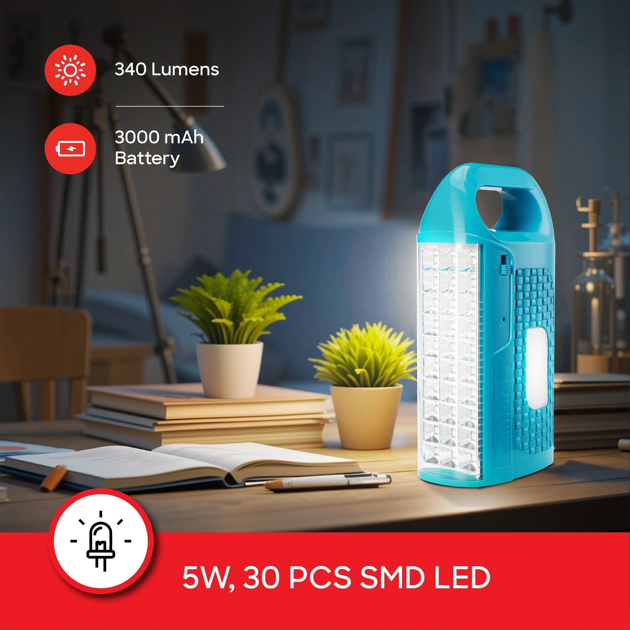Sanford SF473EL 5W LED Lantern – 30 SMD LEDs and 3000mAh battery feature callout