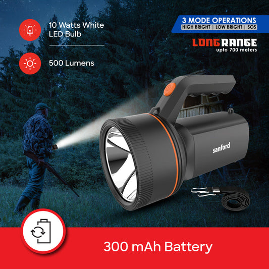 Sanford LED Hand Lamp Rechargeable 700m Range 10W 500 Lumens Flashlight Torch - SF4743SL