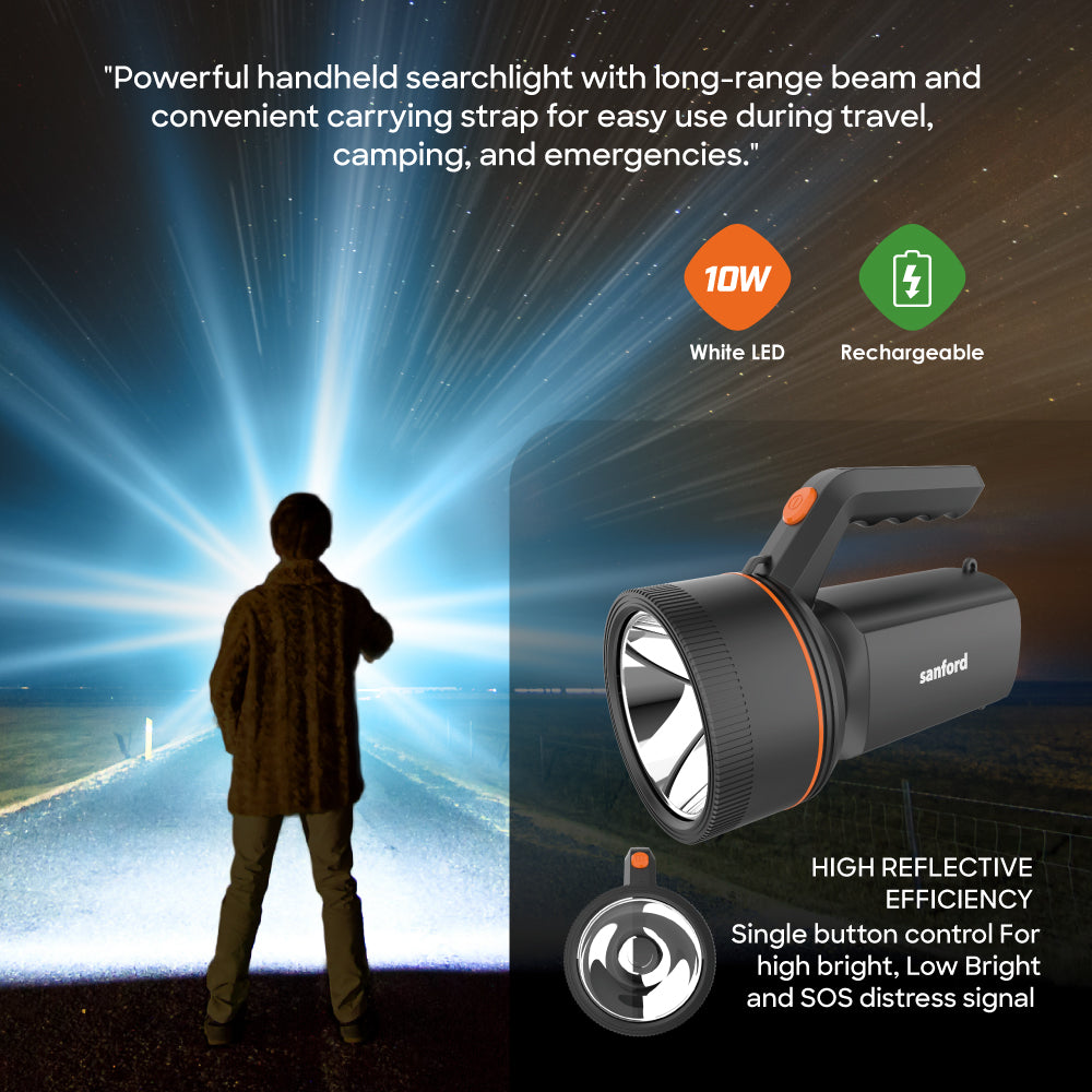 Sanford LED Hand Lamp Rechargeable 700m Range 10W 500 Lumens Flashlight Torch - SF4743SL