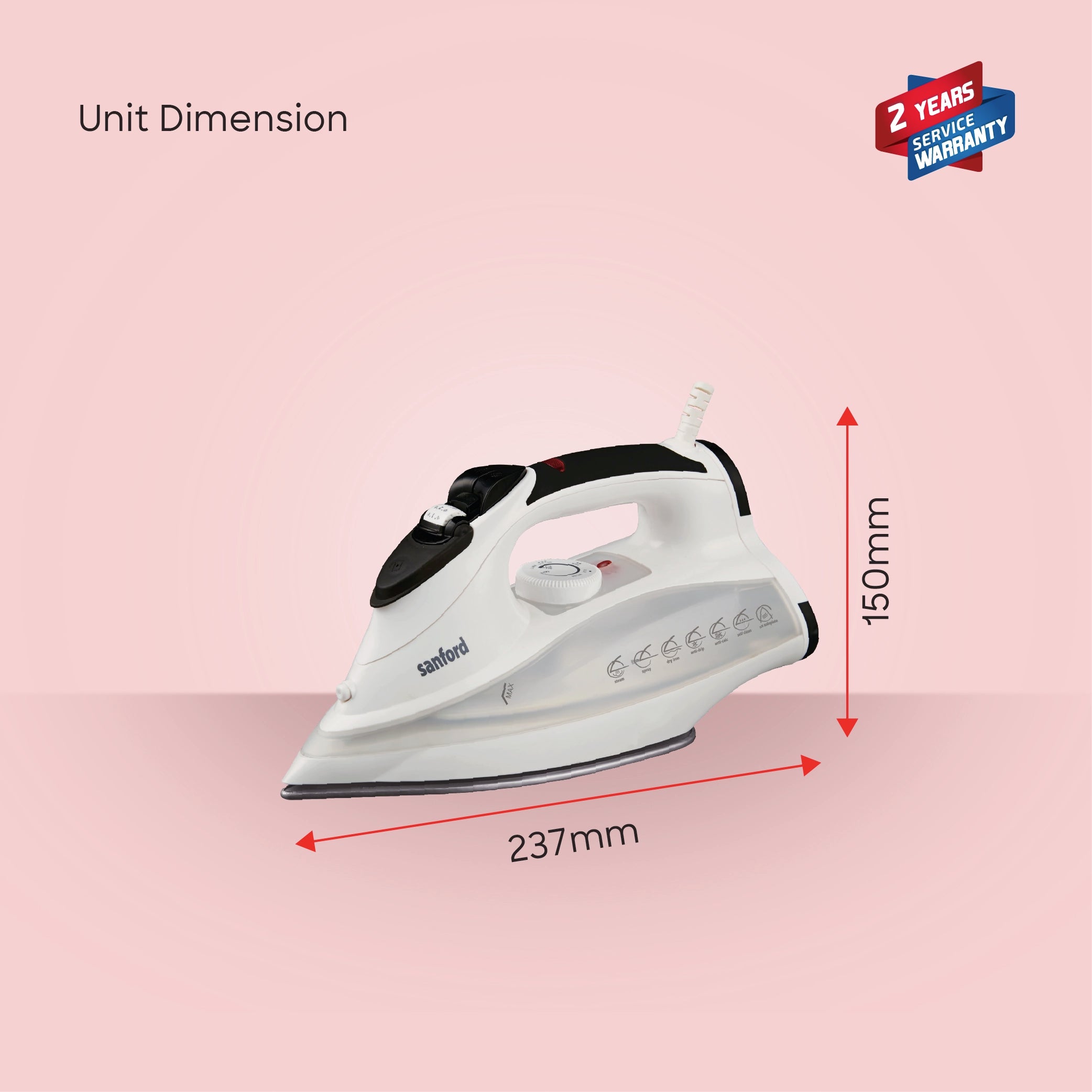 Steam iron 3000W with burst steam spray function ceramic soleplate sanford 6