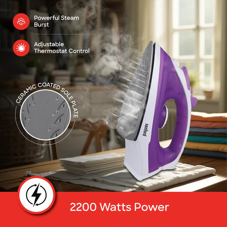 Sanford SF48SI Steam Iron – 2200W power & adjustable thermostat feature callout