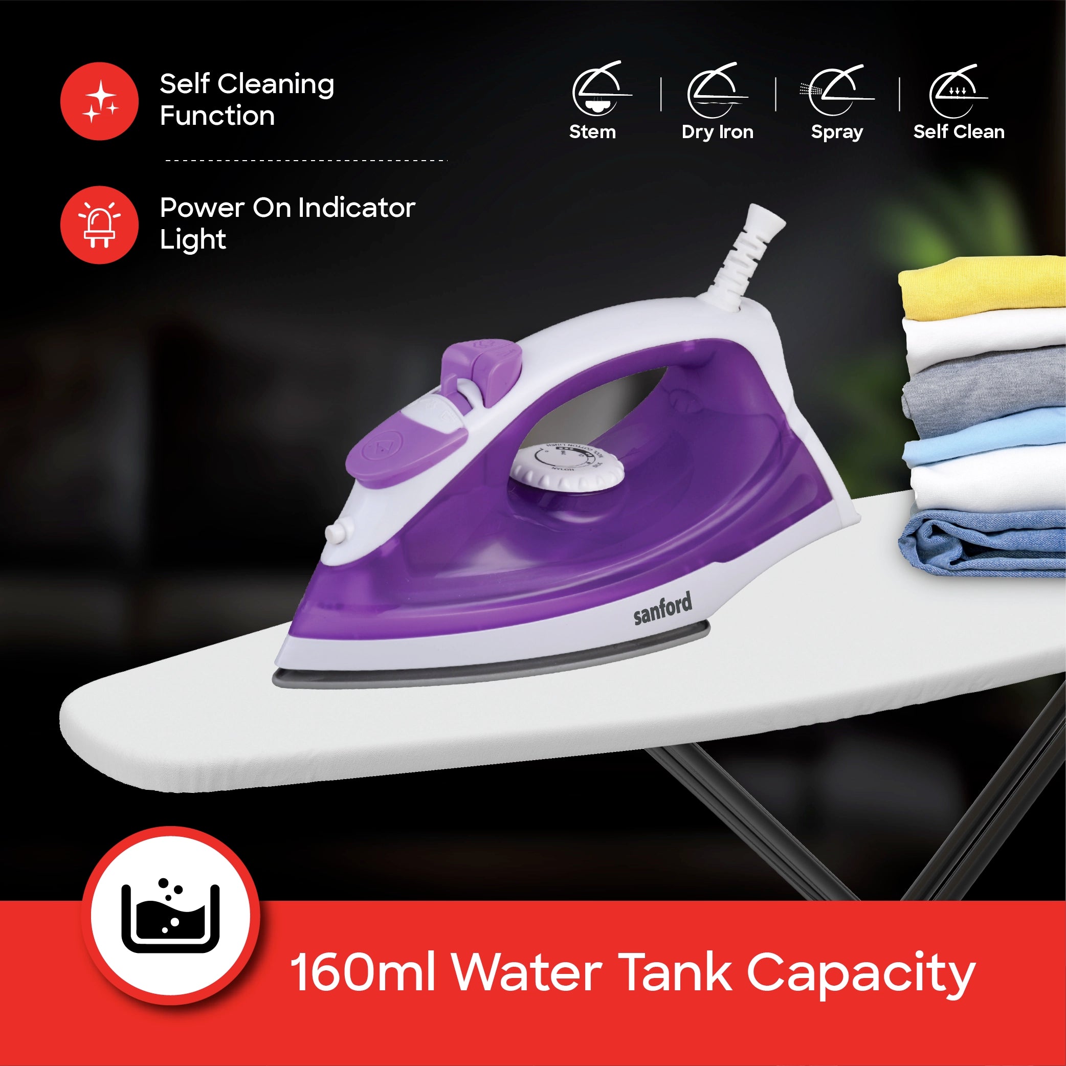 Ceramic Coating steam iron Self Cleaning 2200W Adjustable Thermostat Control sanford 4