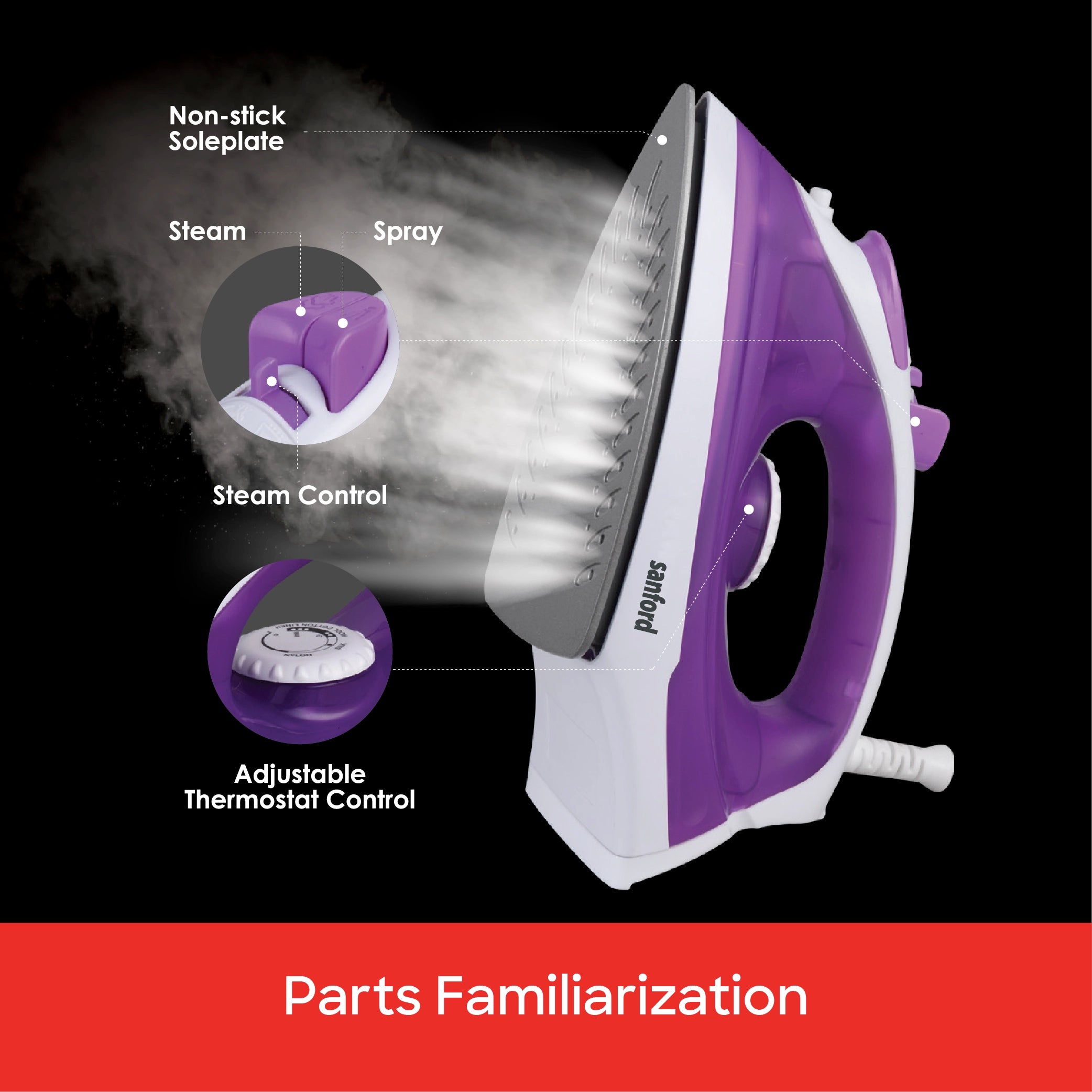  Ceramic Coating steam iron Self Cleaning 2200W Adjustable Thermostat Control sanford 5