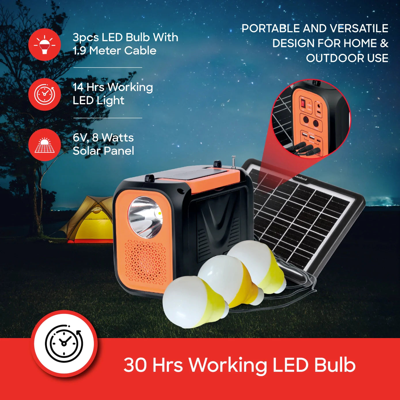 rechargeable power station 5 in 1 bluetooth & FM radio sanford 4