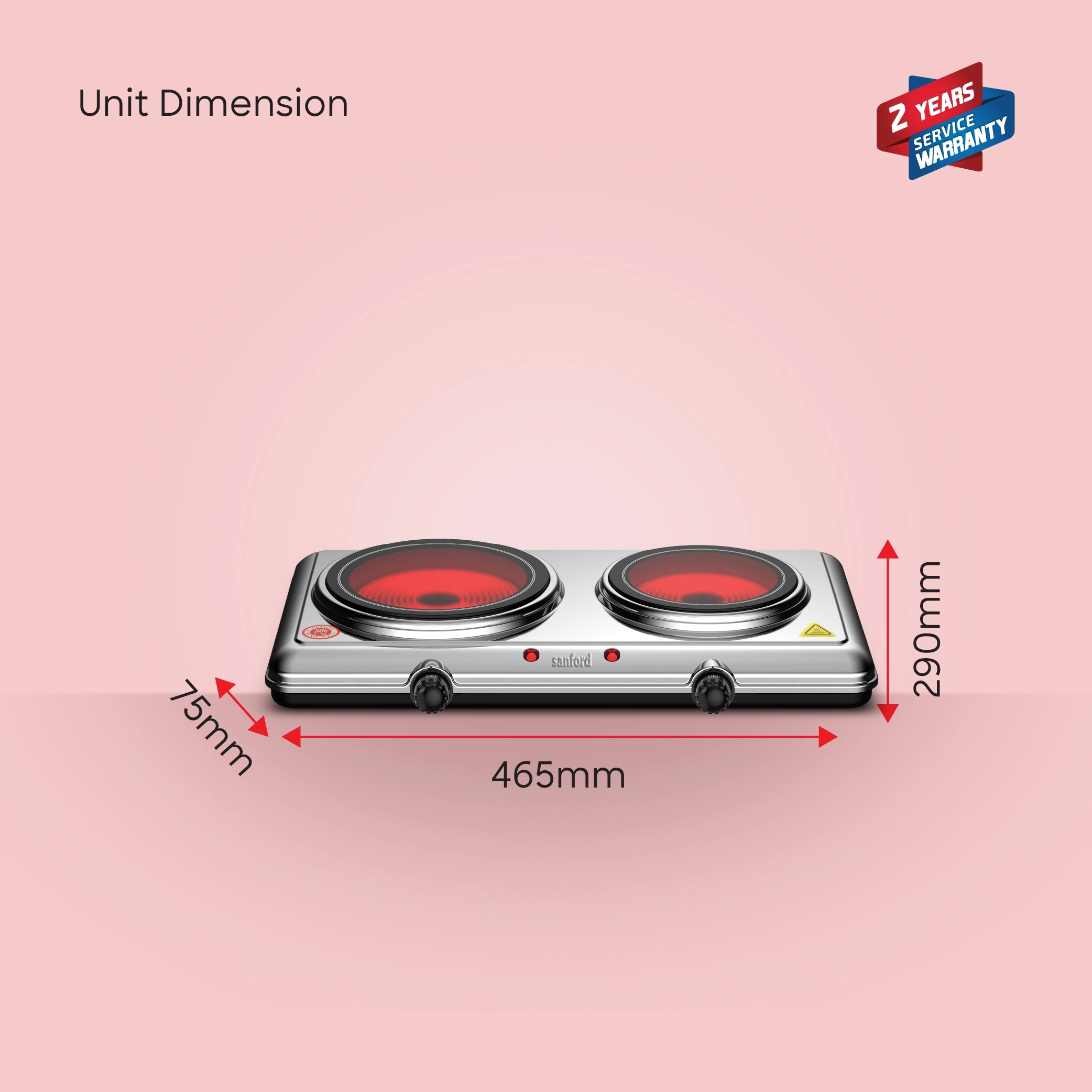 Sanford SF5004IC Infrared Cooker – unit dimensions and measurements