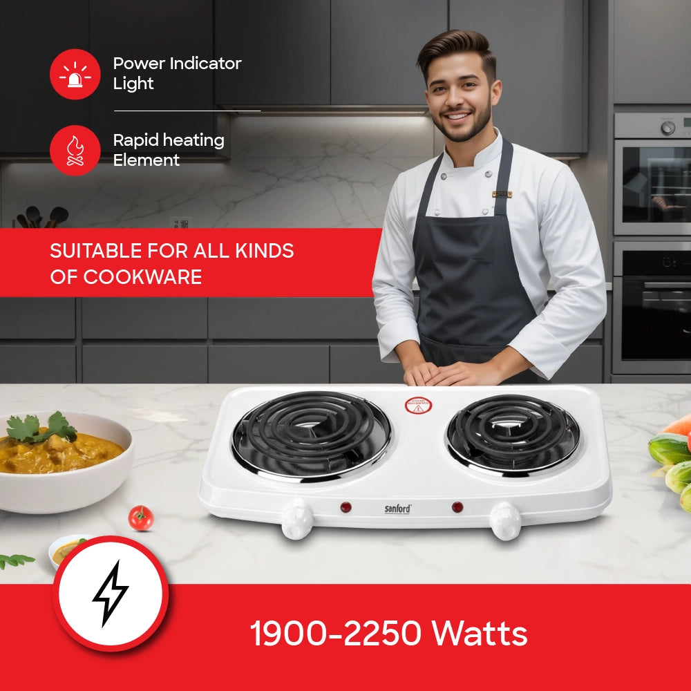 electric hot plate double burner 2250W spiral heating control sanford 4