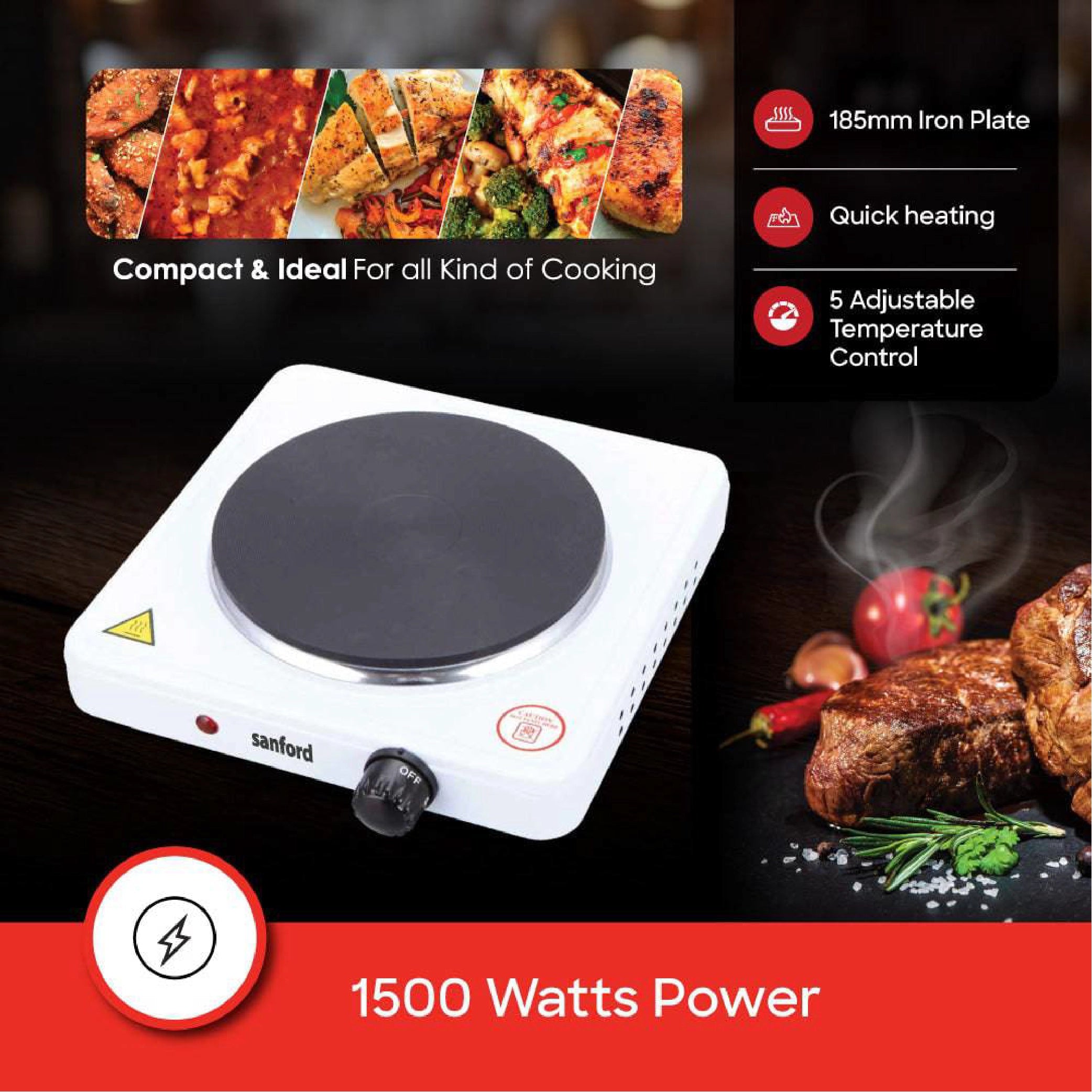 Single hot plate 1500W with adjustable temperature control sanford 3