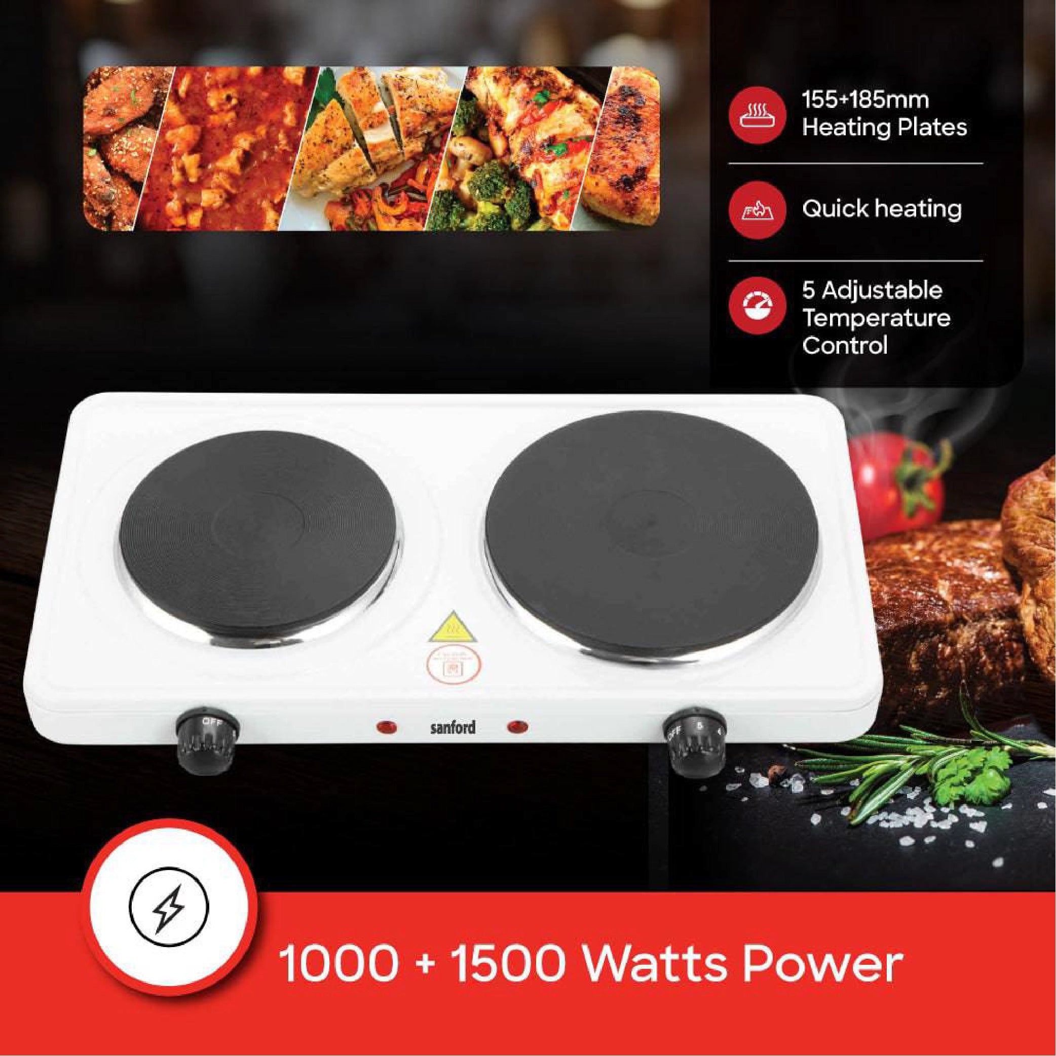 Double hot plate 1500W with adjustable temperature control sanford 3