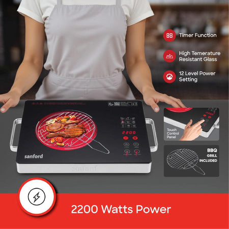  2 in 1 Single Burner Infrared Cooker 2200W with BBQ Grill & timer sanford 3