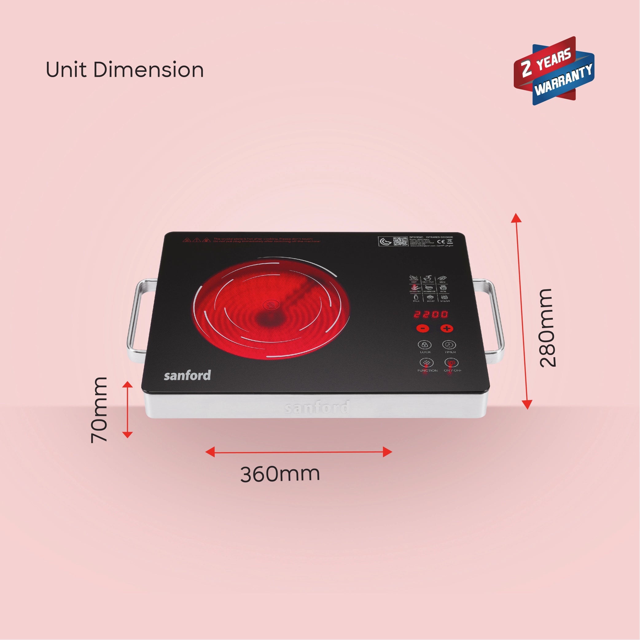  2 in 1 Single Burner Infrared Cooker 2200W with BBQ Grill & timer sanford 6