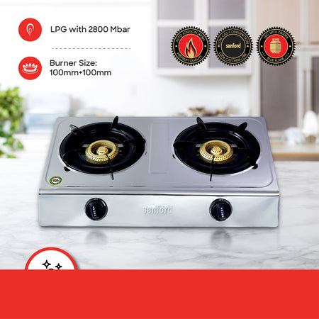 2 burner gas stove stainless steel body auto ignition cast iron burners sanford 4