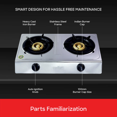 2 burner gas stove stainless steel body auto ignition cast iron burners sanford 5