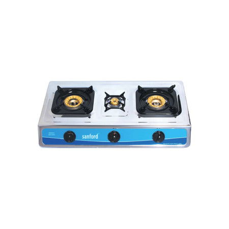 3 burner gas stove with stainless steel auto ignition and high efficiency flame sanford 1