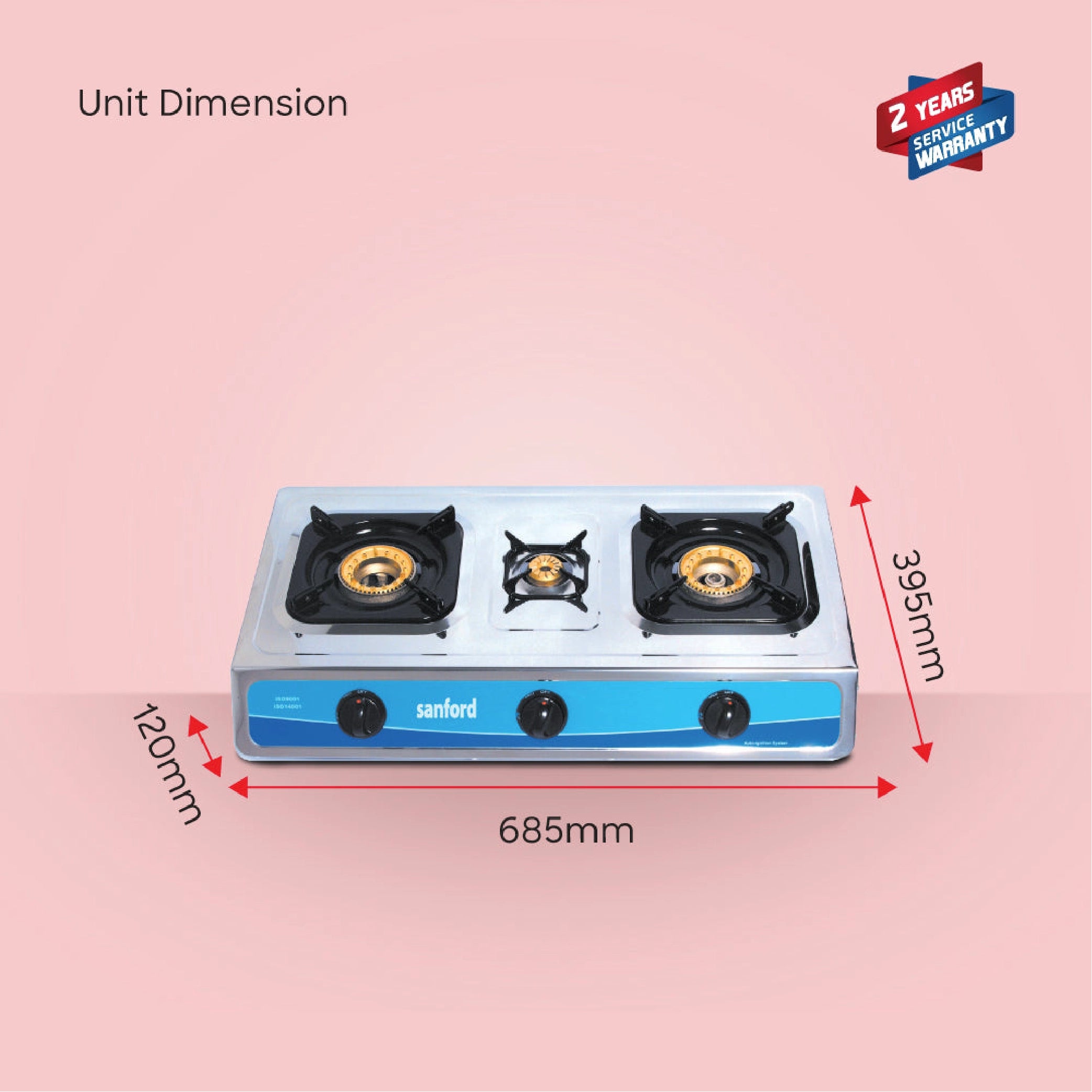 3 burner gas stove with stainless steel auto ignition and high efficiency flame sanford 6