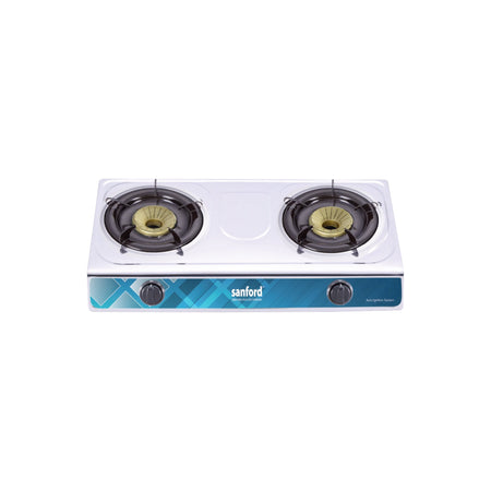 2 burner gas stove with stainless steel body auto ignition and whirl wind sanford 1