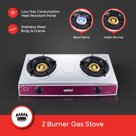 2 burner gas stove stainless steel auto ignition blue flame sanford 3