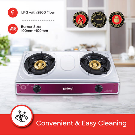 2 burner gas stove stainless steel auto ignition blue flame sanford 4