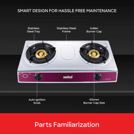 2 burner gas stove stainless steel auto ignition blue flame sanford 5